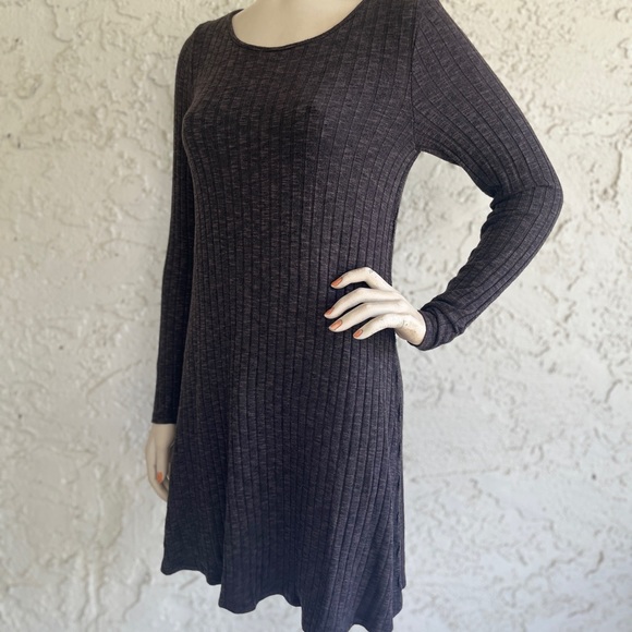 MICHAEL STARS Dress Charcoal Gray Ribbed Stretch Long Sleeve Sweater Tunic M - Picture 5 of 7